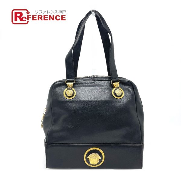 104020 19796 3 1w Gianni Versace Medusa Boston Leather Handbag Black