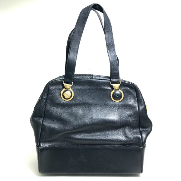 104020 19796 3 2 Gianni Versace Medusa Boston Leather Handbag Black