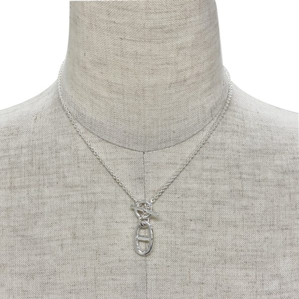 104141b00 06 Hermes Chaine d`Ancle Amulet Chain Charm Necklace Silver