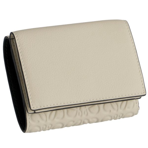 10755s2600302110 Loewe Trifold Mini Wallet Embossed Anagram Ivory White