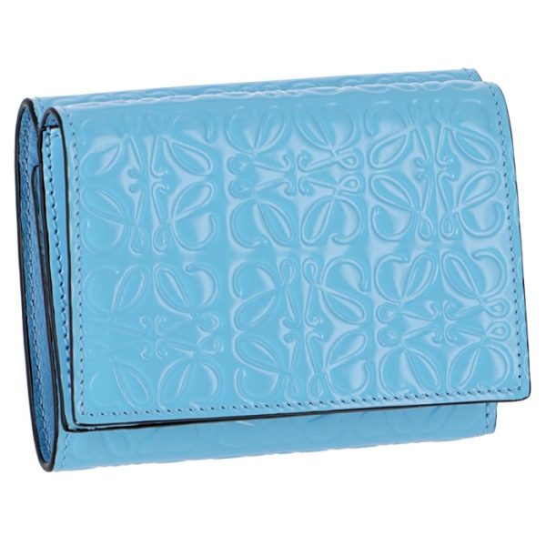 10910gs2600305145 Loewe Trifold Mini Wallet Embossed Anagram Blue