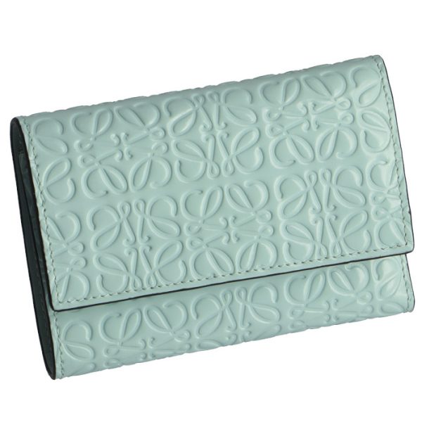 10910gs9700304329 Loewe Trifold Mini Wallet Embossed Anagram Mint Green