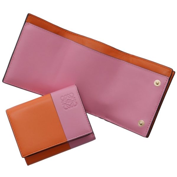 10910s2600099128 Loewe Trifold Mini Wallet Color Block Orange Pink