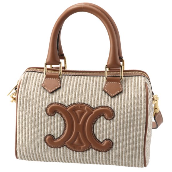 113772fea 1 Celine Small Triomphe Boston Bag Striped Biege