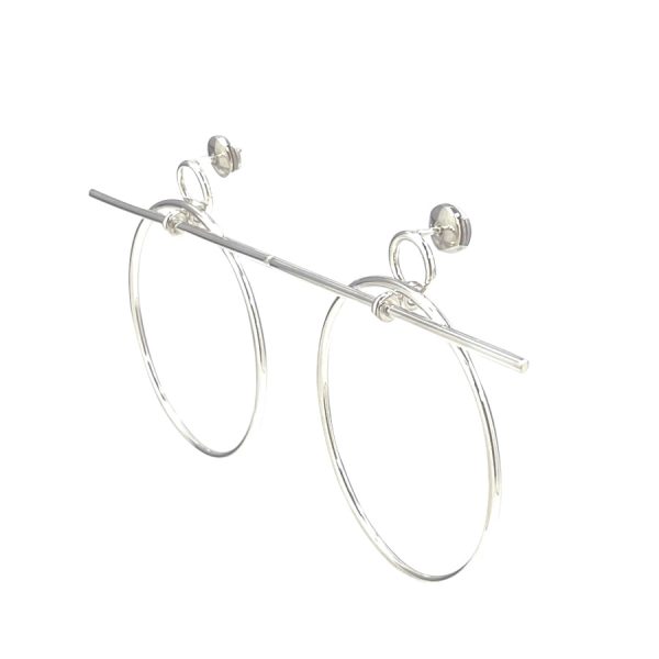 114504b00 02 Hermes Aaloop Boucles D`oreilles Loop Moyen Model MM Medium Earrings Silver