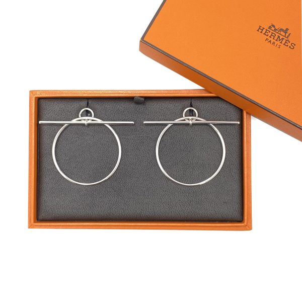 114504b00 06 Hermes Aaloop Boucles D`oreilles Loop Moyen Model MM Medium Earrings Silver