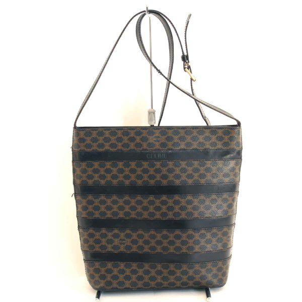 1205240207693t 1 Celine Shoulder Bag Leather Macadam Pattern Black