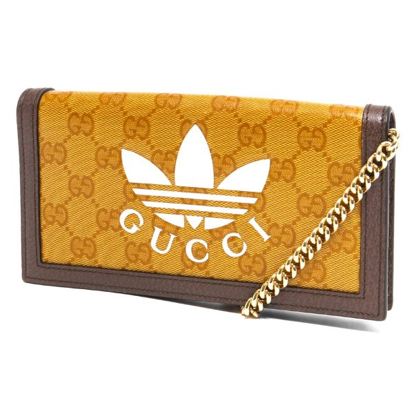 121553 779 Gucci Chain Wallet Long Wallet Trefoil Leather Shoulder Bag Yellow