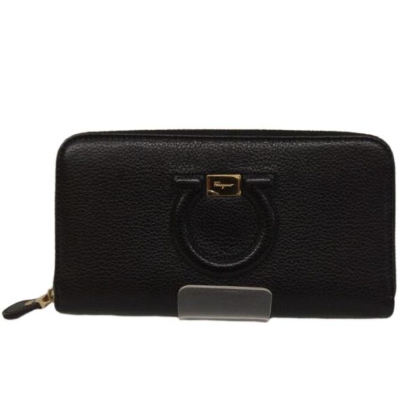 1229 2 1 Salvatore Ferragamo Gancini Calf Long Wallet Black