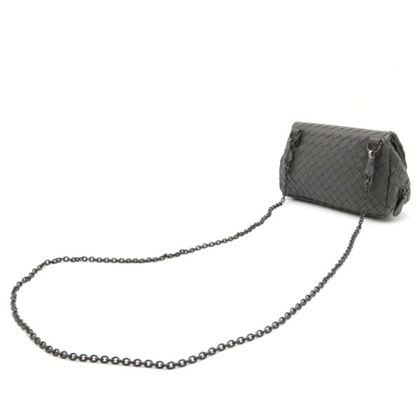 12370365 2 Bottega Veneta Intrecciato Pochette 2way Clutch Bag Leather Gray