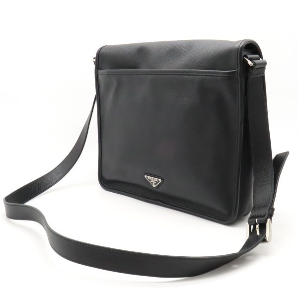 12380967 2 Prada Saffiano Diagonal Leather Handbag Black