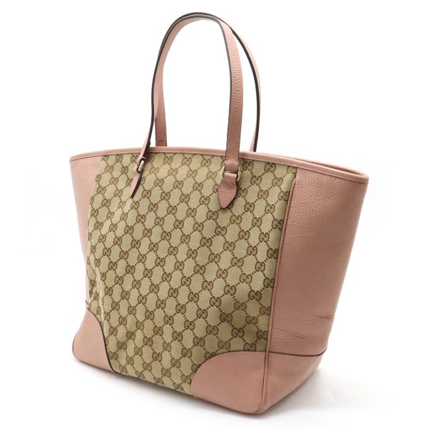 12390735 2 Gucci Breeline GG Canvas Tote Bag Shoulder Tote Leather Khaki Beige Pink