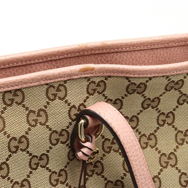 12390735 9 Gucci Breeline GG Canvas Tote Bag Shoulder Tote Leather Khaki Beige Pink