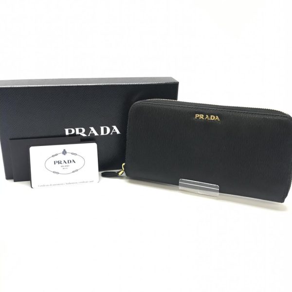 1240001023493 10 Prada Saffiano Long Wallet Round Zipper Leather Black