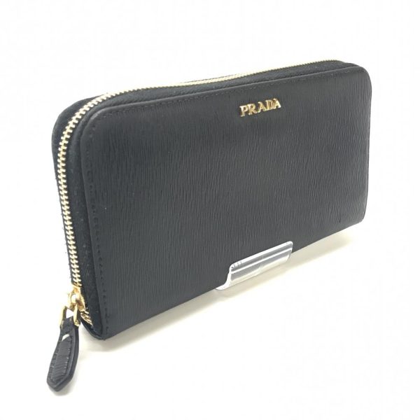 1240001023493 2 Prada Saffiano Long Wallet Round Zipper Leather Black