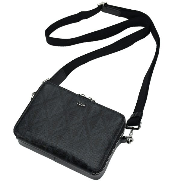 1240001025020 2 Dior CD Diamond Shoulder Bag Messenger PVC Leather Pouch Black