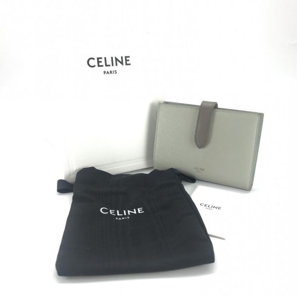 1240001030266 10 Celine Medium Strap Wallet Bicolor Grained Calfskin Green