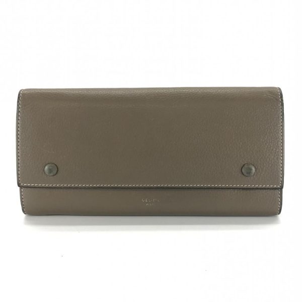 1240001030600 1 Celine Large Flap Multi Function Long Wallet Leather Brown Beige