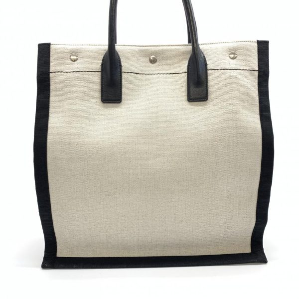 1240001030916 4 Saint Laurent Rive Gauche Tote Bag Canvas Leather Black Natural Ivory