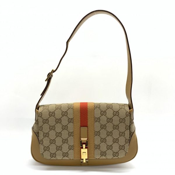 1240001034025 1 Gucci Jackie GG Canvas One Shoulder Bag Brown Beige Orange