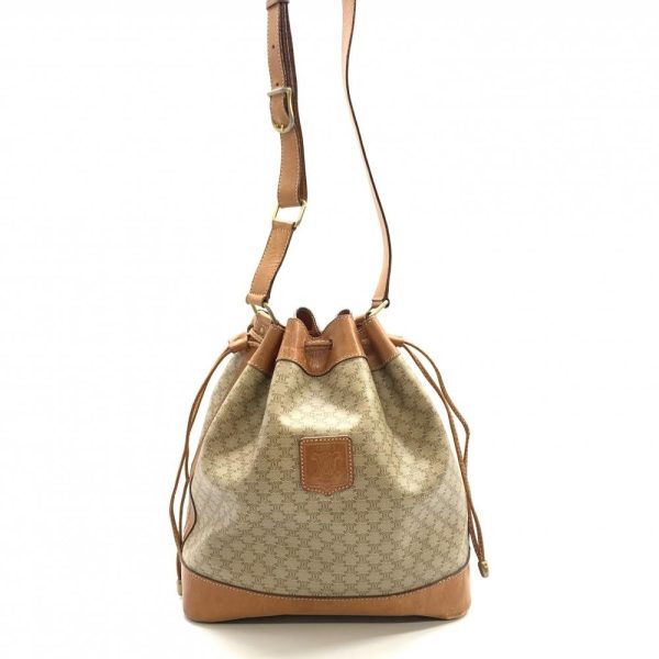 1240001035093 1 Celine Macadam Vintage Drawstring Shoulder Bag Beige Brown PVC Leather