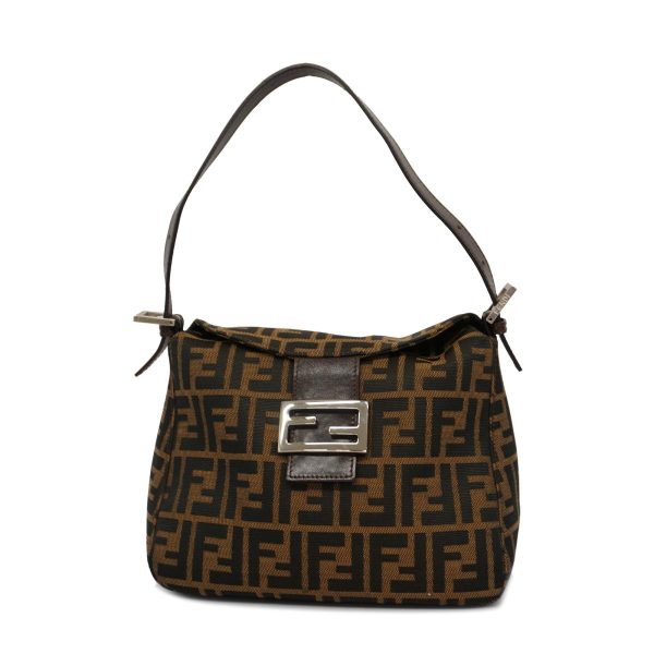 1240001035374 1 Fendi Zucca Nylon Leather Shoulder Bag Brown