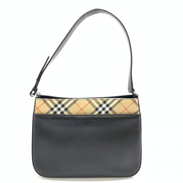 1240001036008 1 Burberry Nova Check One Shoulder Bag Leather Black Beige