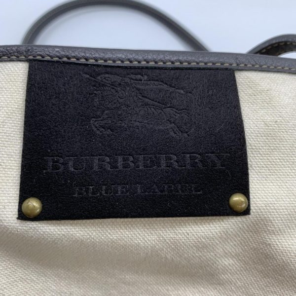 1240001036638 9 Burberry Blue Label Tote Bag Canvas Leather White Black Bicolor