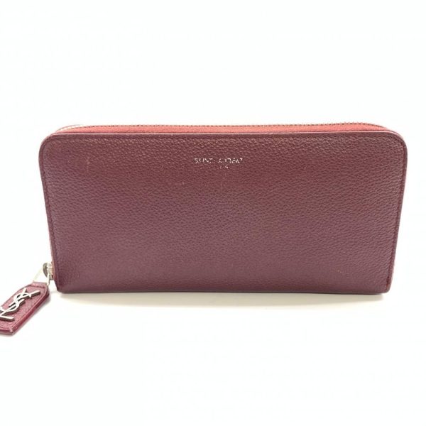 1240001037794 1 Saint Laurent Long Wallet Round Zipper Wine Red Leather