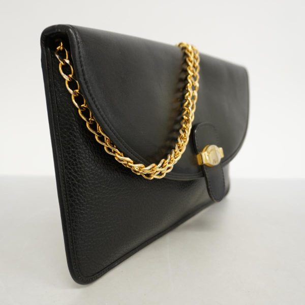 1240001037937 2 Christian Dior Gold Hardware Leather Shoulder Bag Black