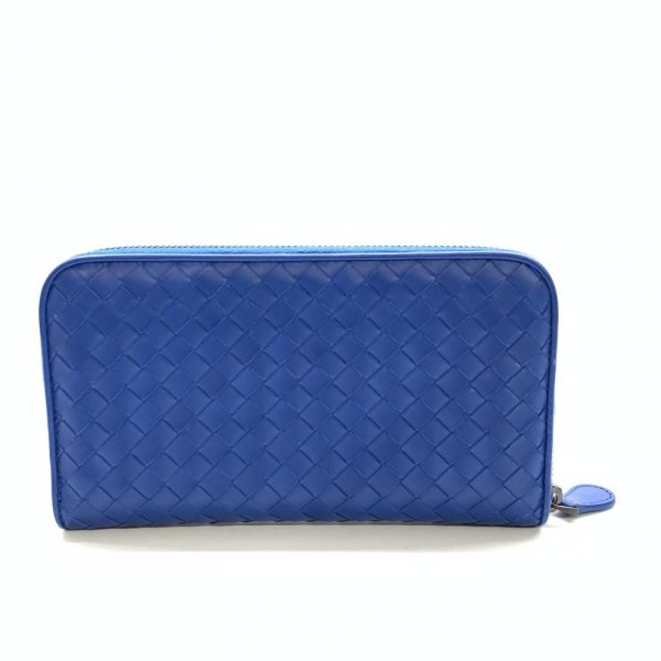 1240001038019 1 Bottega Veneta Long Wallet Round Zipper Intrecciato Blue