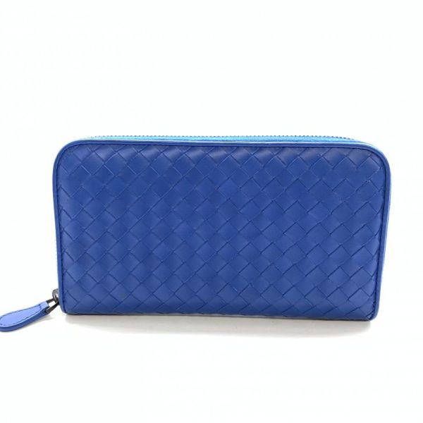 1240001038019 3 Bottega Veneta Long Wallet Round Zipper Intrecciato Blue