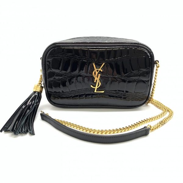 1240001038063 1 Saint Laurent LOU Mini Bag Fringe Enamel Shoulder Bag Black