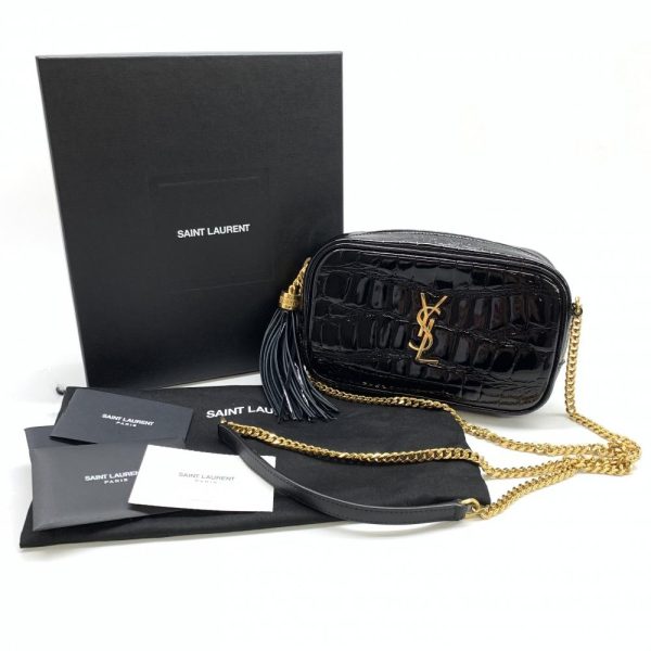 1240001038063 10 Saint Laurent LOU Mini Bag Fringe Enamel Shoulder Bag Black