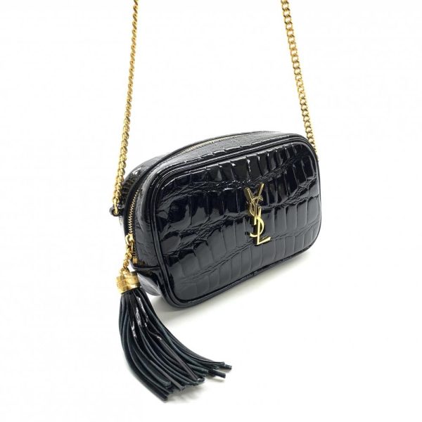 1240001038063 2 Saint Laurent LOU Mini Bag Fringe Enamel Shoulder Bag Black