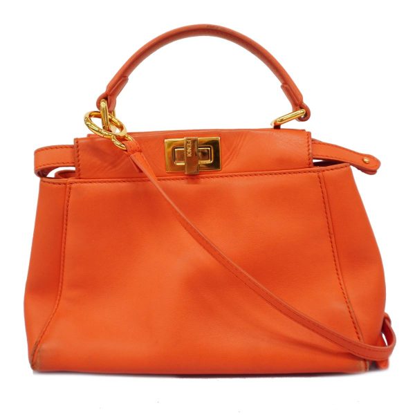 1240001038655 1 Fendi Mini Peekaboo Leather Handbag Orange