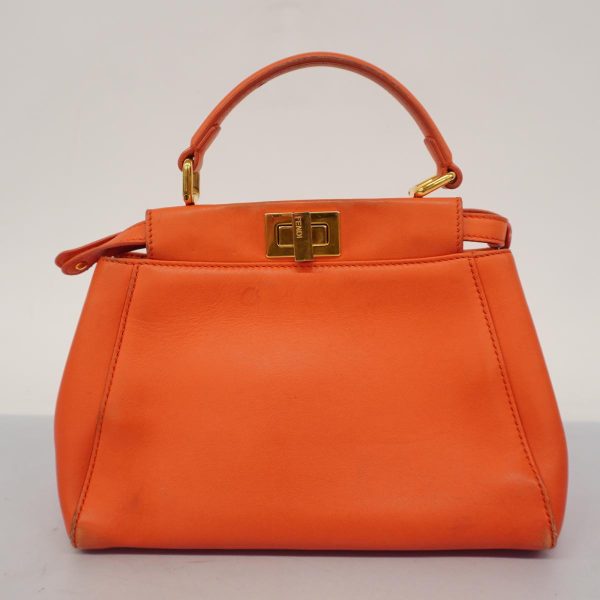 1240001038655 14 Fendi Mini Peekaboo Leather Handbag Orange