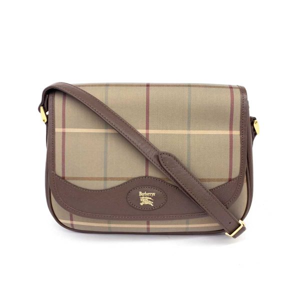 1240001071991 1 Burberry Plaid Pattern Leather Shoulder Bag Khaki