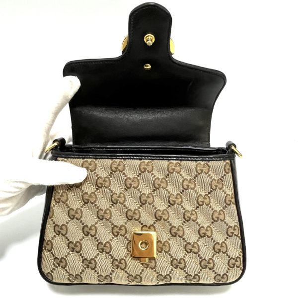 1240007013556 3 Gucci Pochette GG Marmont Mini Leather Top Handle Bag Beige