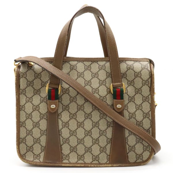 12400443 1 GUCCI Sherry Line Shoulder Bag PVC Leather Beige Brown