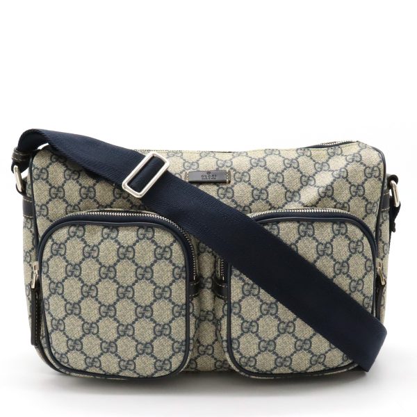 12400692 1 Gucci GG Supreme GG Plus Shoulder Bag Beige Navy Blue Silver Hardware