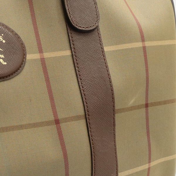 12401096 9 Burberry Check Pattern Boston Leather Travel Bag Canvas Brown