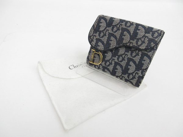 1240901002067 11 Christian Dior Saddle Bifold Wallet Canvas Navy Blue