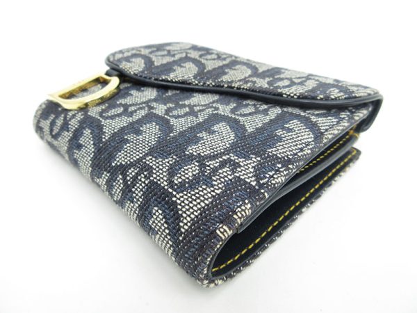 1240901002067 4 Christian Dior Saddle Bifold Wallet Canvas Navy Blue