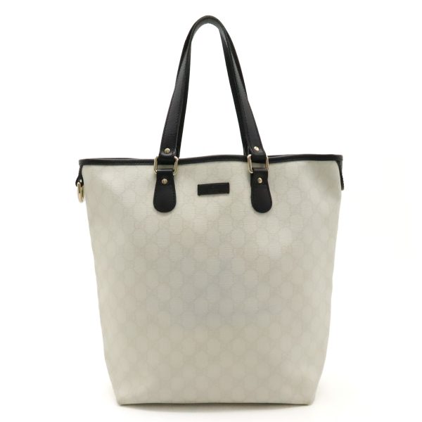 12420745 1 GUCCI GG Supreme Tote Shoulder Bag PVC Leather White Black Gold Hardware