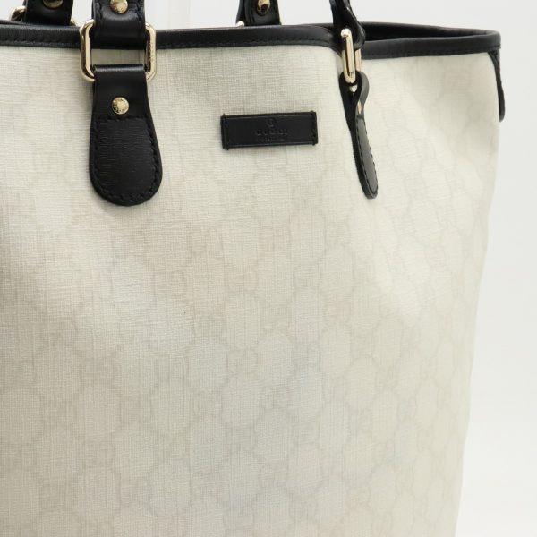 12420745 7 GUCCI GG Supreme Tote Shoulder Bag PVC Leather White Black Gold Hardware