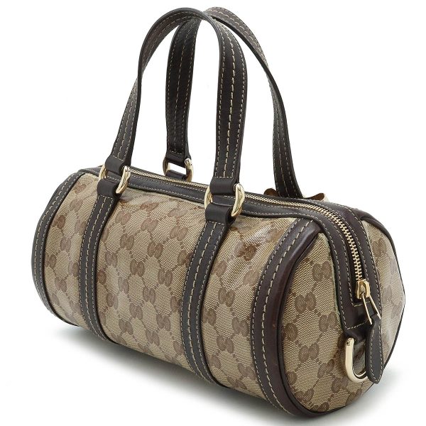 12430784 2 Gucci GG Hysteria Mini Boston Bag Ribbon Coated Canvas Leather Brown