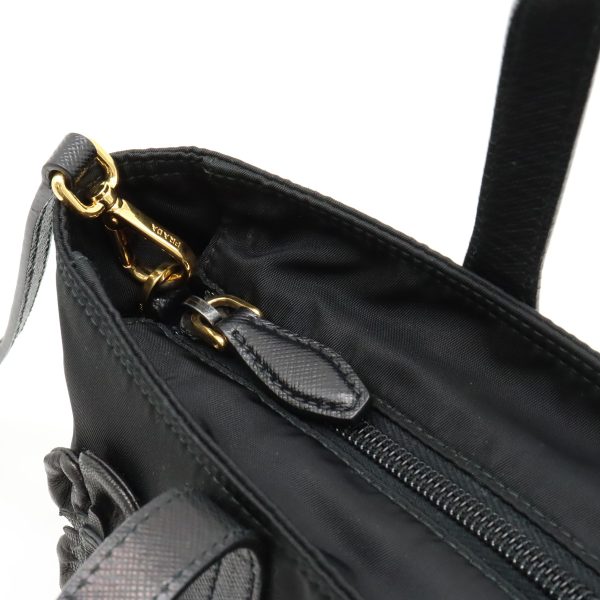 12440081 6 Prada Tote Bag Flower Motif Nylon Black