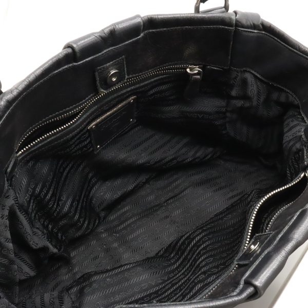 12440100 5 Prada Tote Bag Semi Shoulder Leather Black