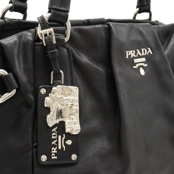 12440100 9 Prada Tote Bag Semi Shoulder Leather Black